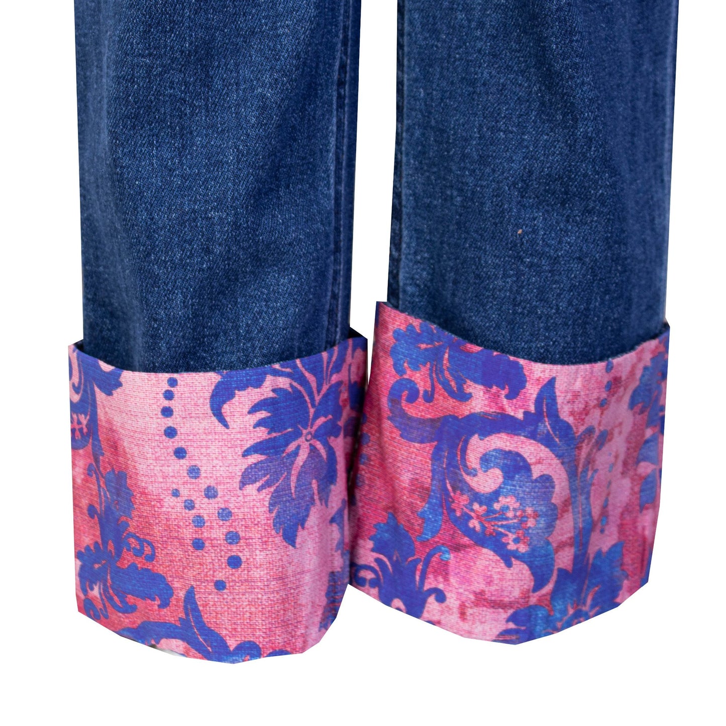 Chic Cuffed Denim Pants with Printed Details