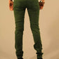 Chic Green Distressed Button-Zip Jeans