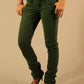Chic Green Distressed Button-Zip Jeans