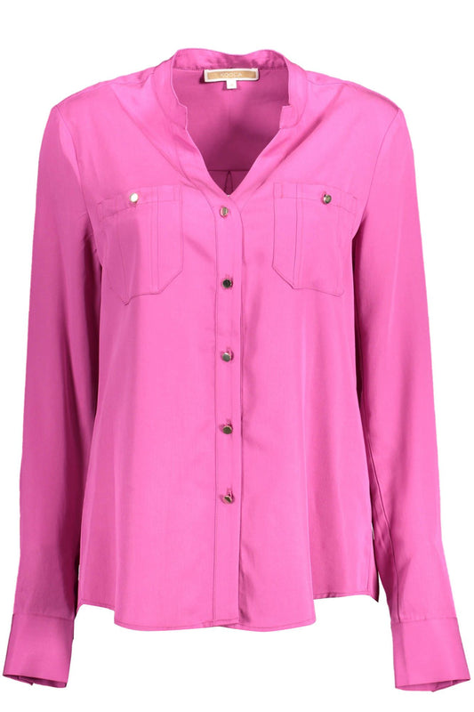 Chic Pink Mandarin Collar Shirt