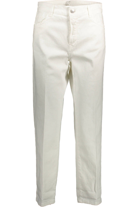 Chic White Cotton Blend Trousers