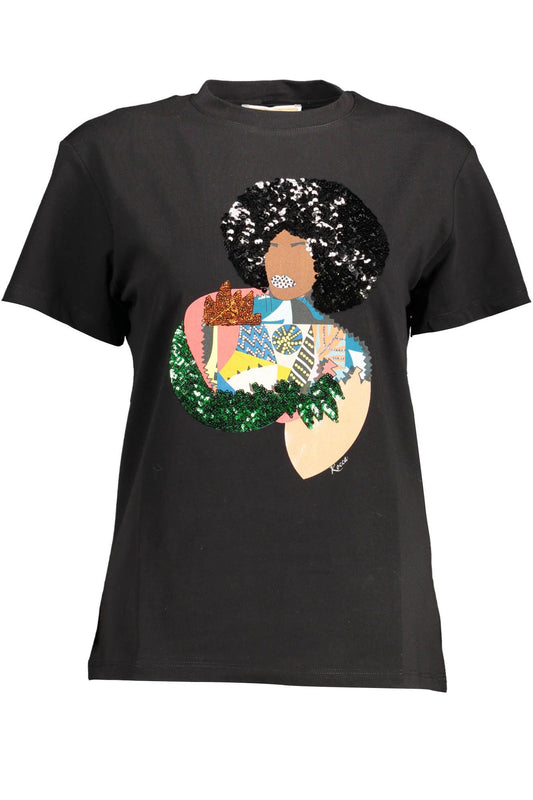 Chic Black Cotton Tee with Exquisite Detailing