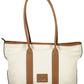 Chic Beige Cotton Shoulder Bag with Contrasting Details