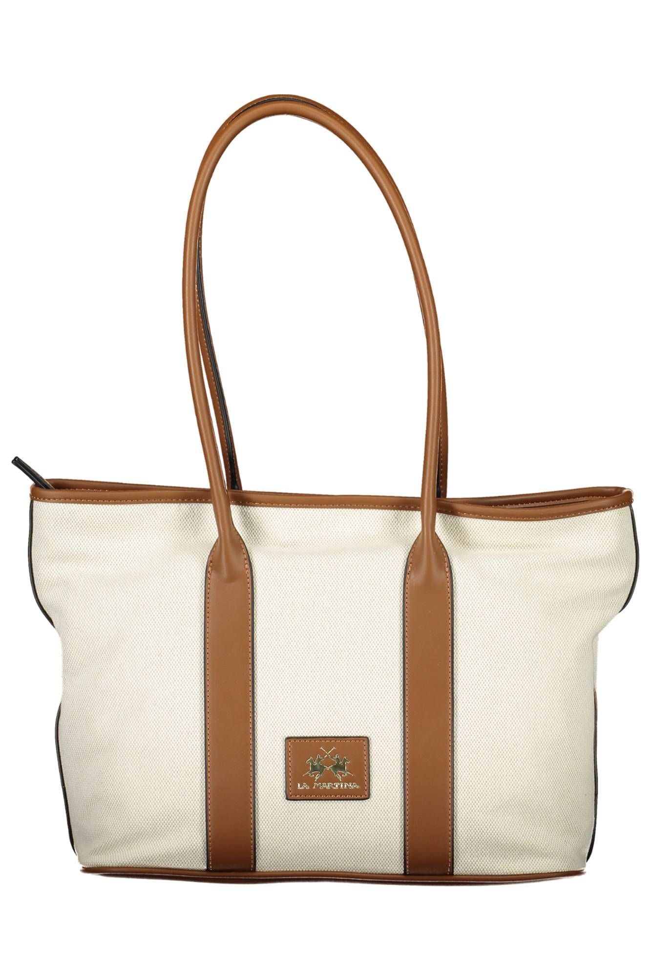 Chic Beige Cotton Shoulder Bag with Contrasting Details