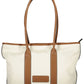 Chic Beige Cotton Shoulder Bag with Contrasting Details