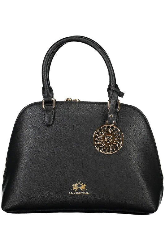 Elegant Black Polyurethane Handbag with Logo