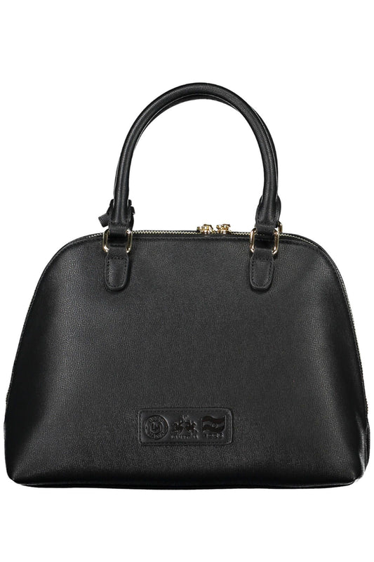 Elegant Black Polyurethane Handbag with Logo