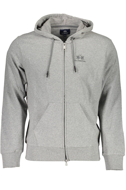 Grey Hooded Zip Sweatshirt with Print Detail