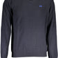 V-Neck Blue Wool Sweater Regular Fit with Embroidery