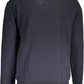 V-Neck Blue Wool Sweater Regular Fit with Embroidery