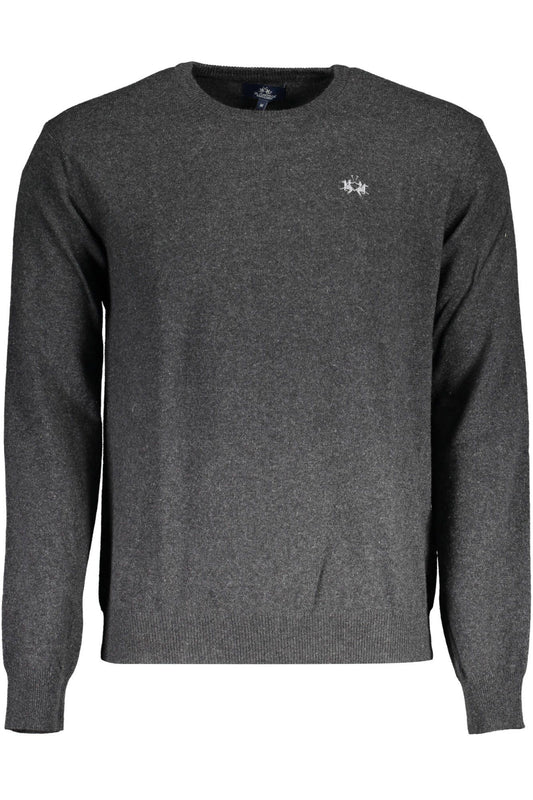 Sleek Gray Woolen Sweater with Embroidered Logo