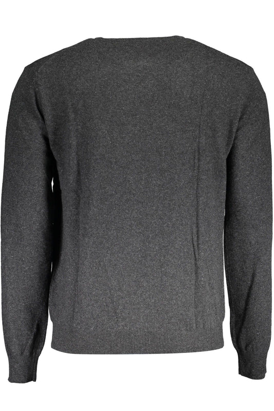 Sleek Gray Woolen Sweater with Embroidered Logo