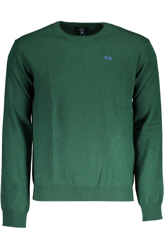 Chic Green Wool Sweater with Embroidered Logo