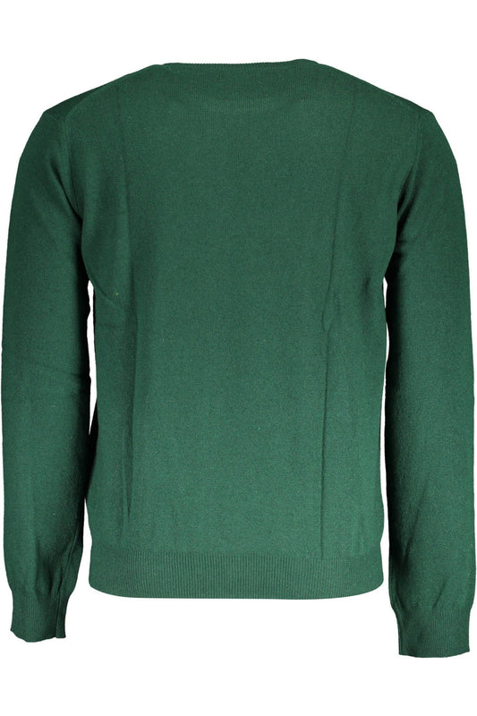 Chic Green Wool Sweater with Embroidered Logo