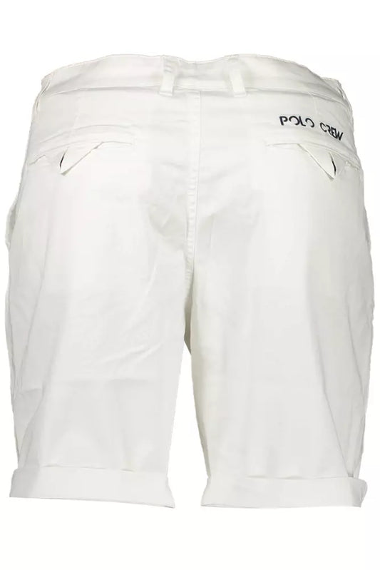 Slim Fit Embroidered White Bermuda Shorts