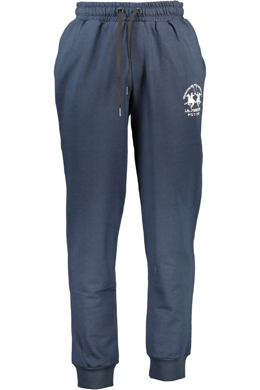 Chic Blue Cotton Sports Trousers with Embroidery