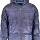 Blue Feather Down Hooded Jacket with Contrast Details
