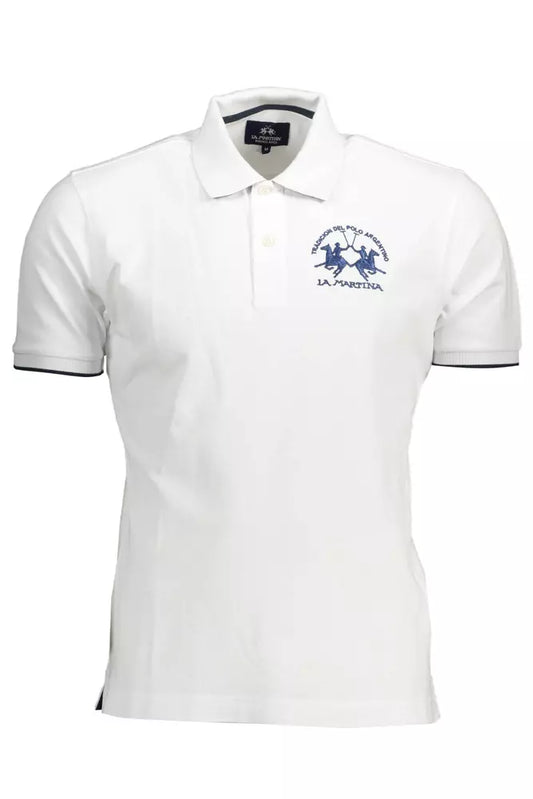 Elegant White Polo with Contrasting Embroidery