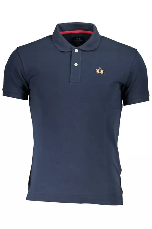 Elegant Slim-Fit Blue Polo with Contrasting Details