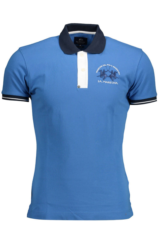 Sleek Blue Slim Fit Polo with Embroidery