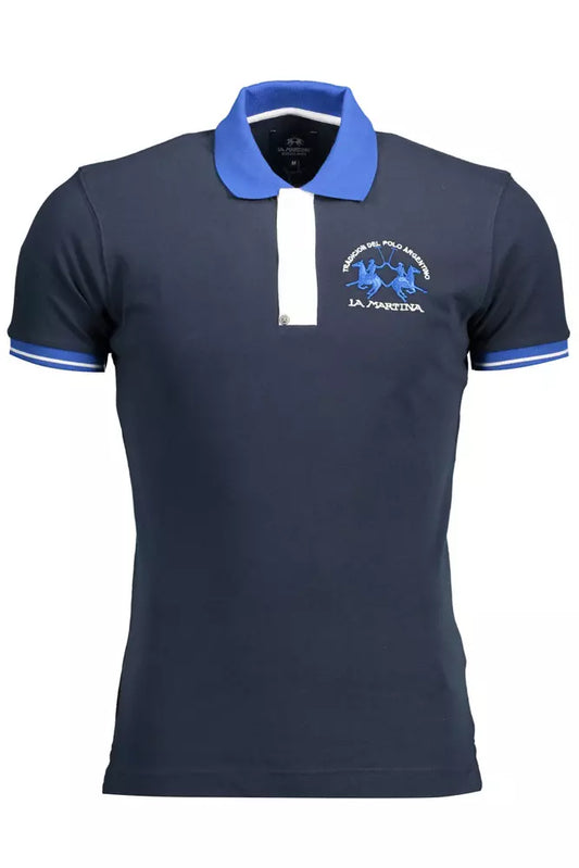 Slim Fit Cotton Blend Polo in Blue