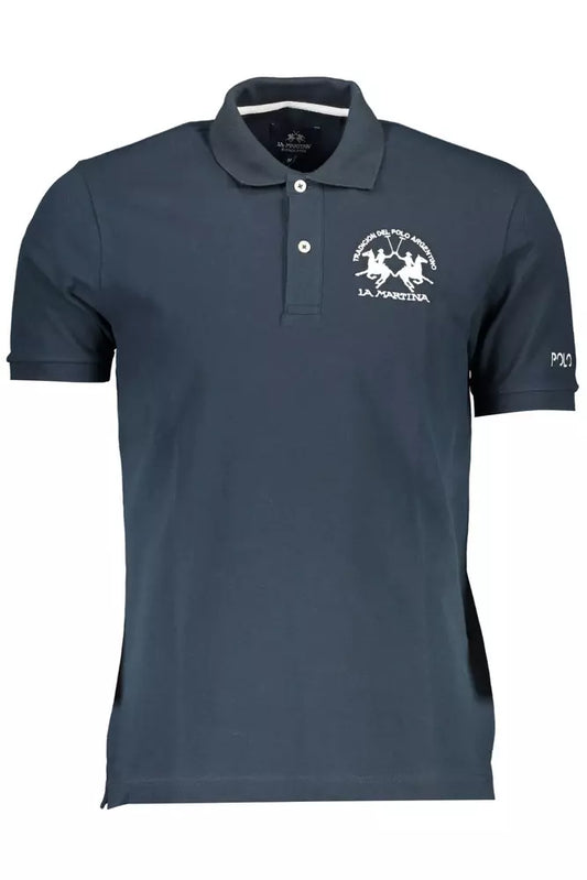 Chic Blue Short-Sleeved Polo Shirt with Embroidery