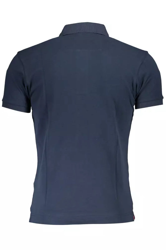 Elegant Slim-Fit Blue Polo with Contrasting Details