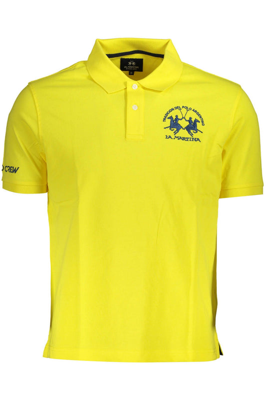 Yellow Cotton Polo Shirt with Embroidery Detail