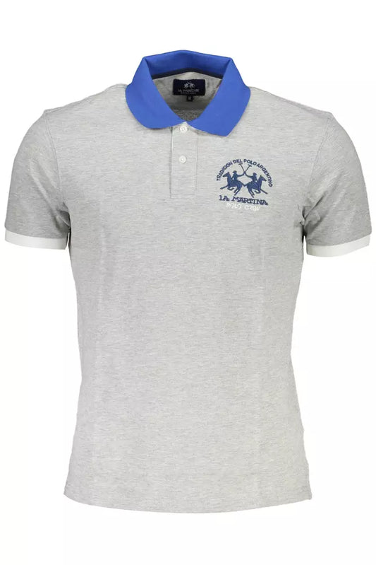 Elegant Gray Cotton Polo With Contrasting Details
