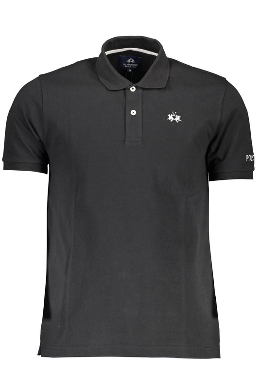 Elegant Black Cotton Polo with Logo Embroidery