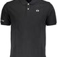 Sleek Black Cotton Polo Shirt with Embroidery