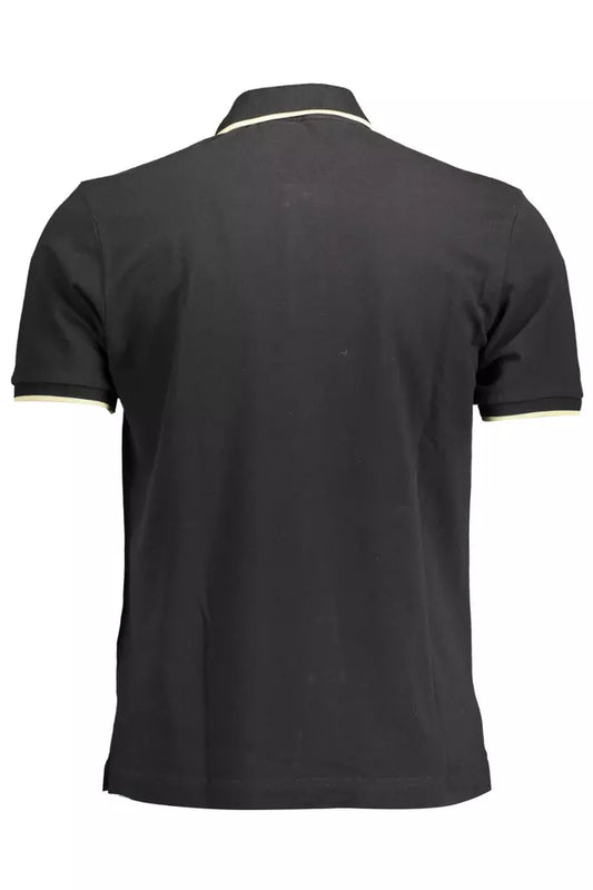 Elegant Black Cotton Polo with Contrasting Accents