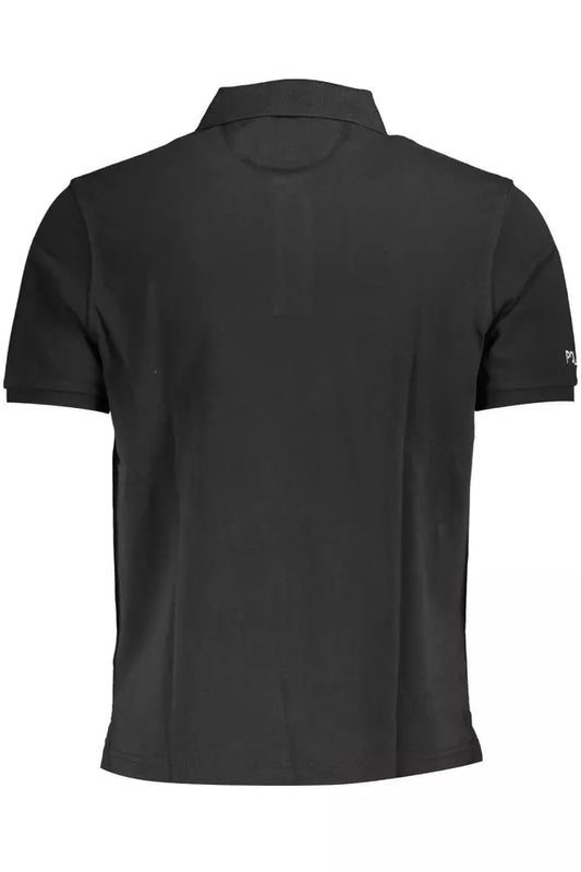 Sleek Black Cotton Polo Shirt with Embroidery