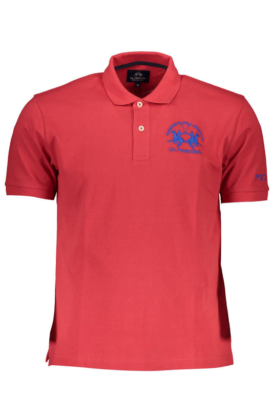 Elegant Red Cotton Polo with Contrast Details