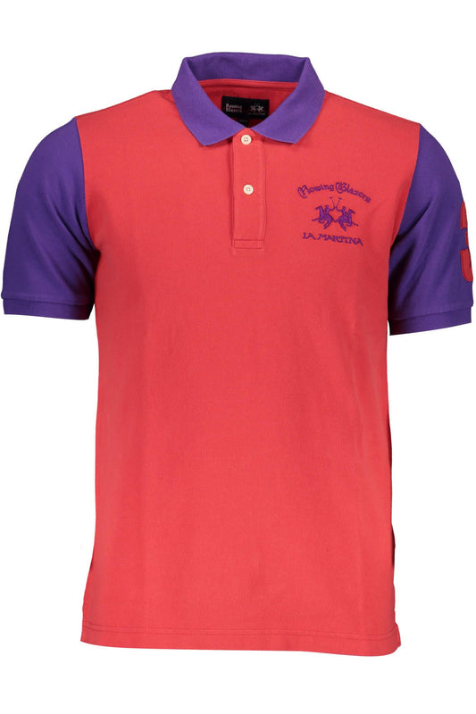 Sleek Red Cotton Polo with Embroidery
