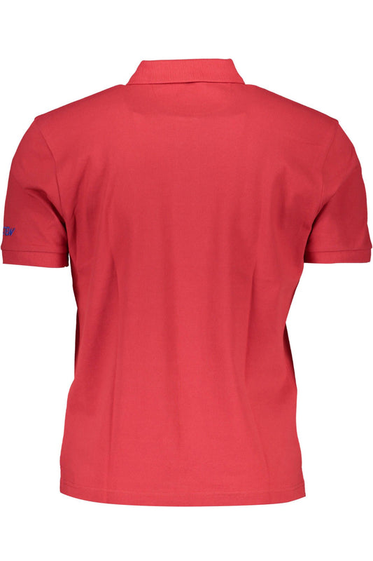 Elegant Red Cotton Polo with Contrast Details