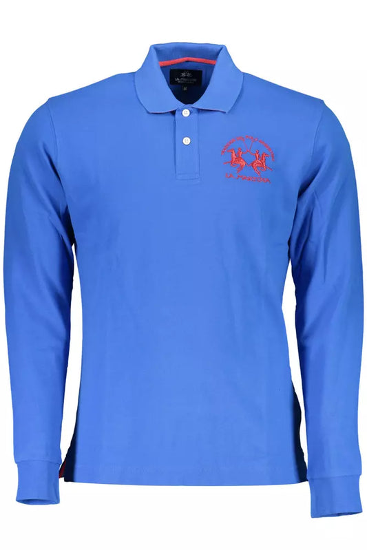 Elegant Blue Long-Sleeved Polo for the Modern Man