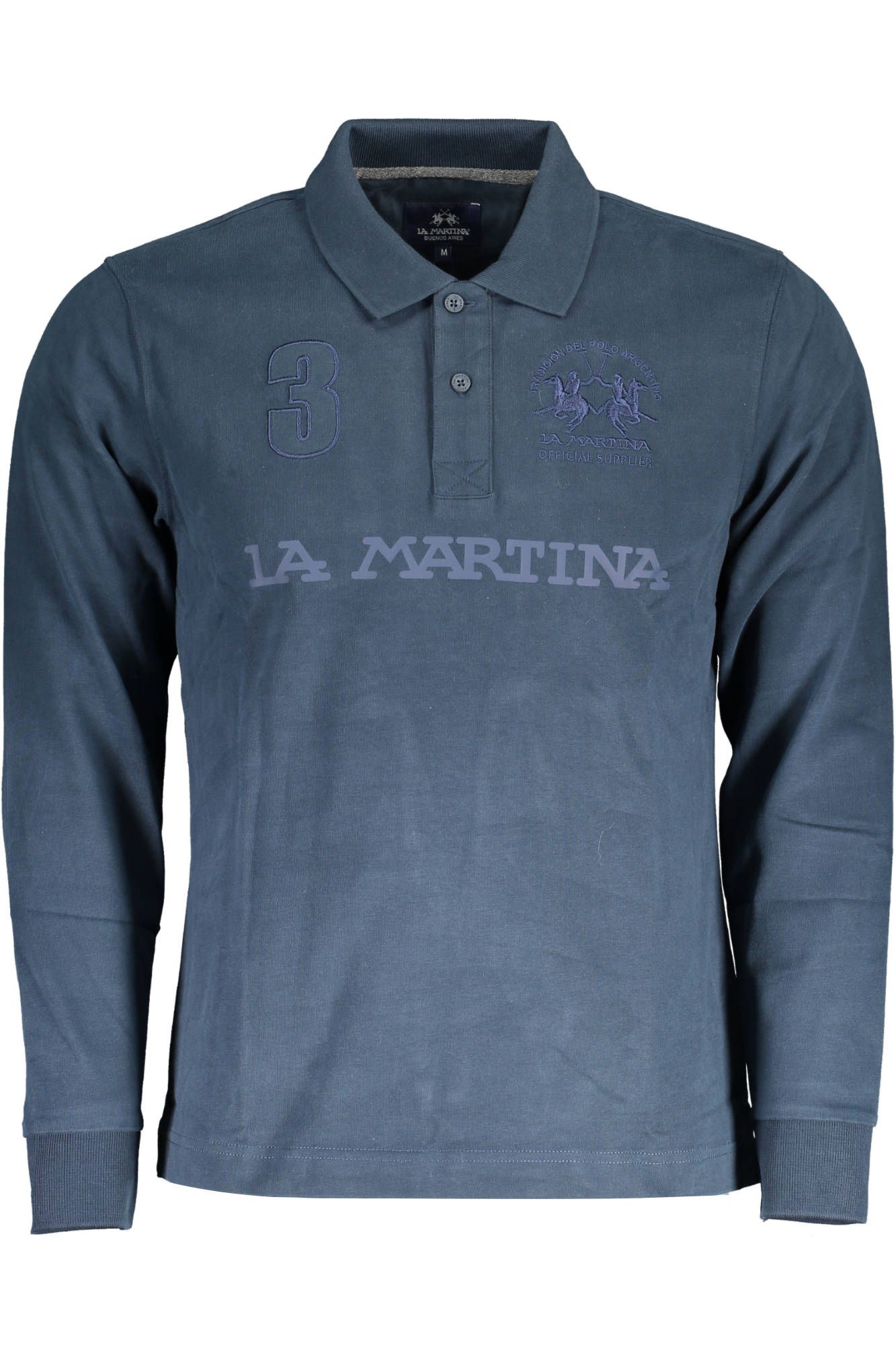 Chic Long Sleeve Blue Polo with Embroidery