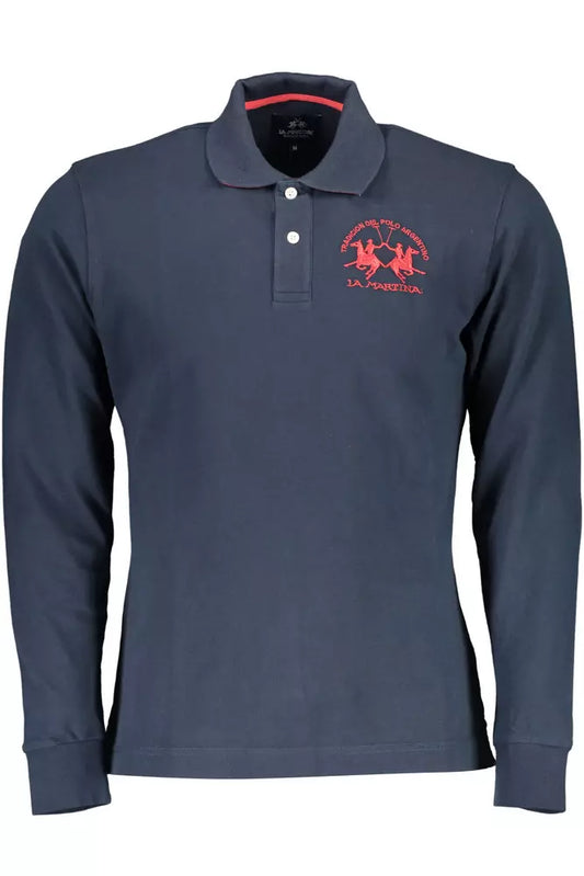 Classic Blue Long-Sleeve Polo Elegance