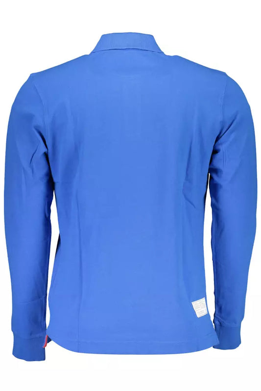 Elegant Blue Long-Sleeved Polo for the Modern Man