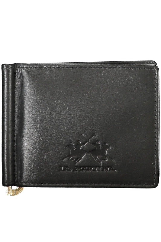 Sleek Black Leather Money Clip & Card Holder