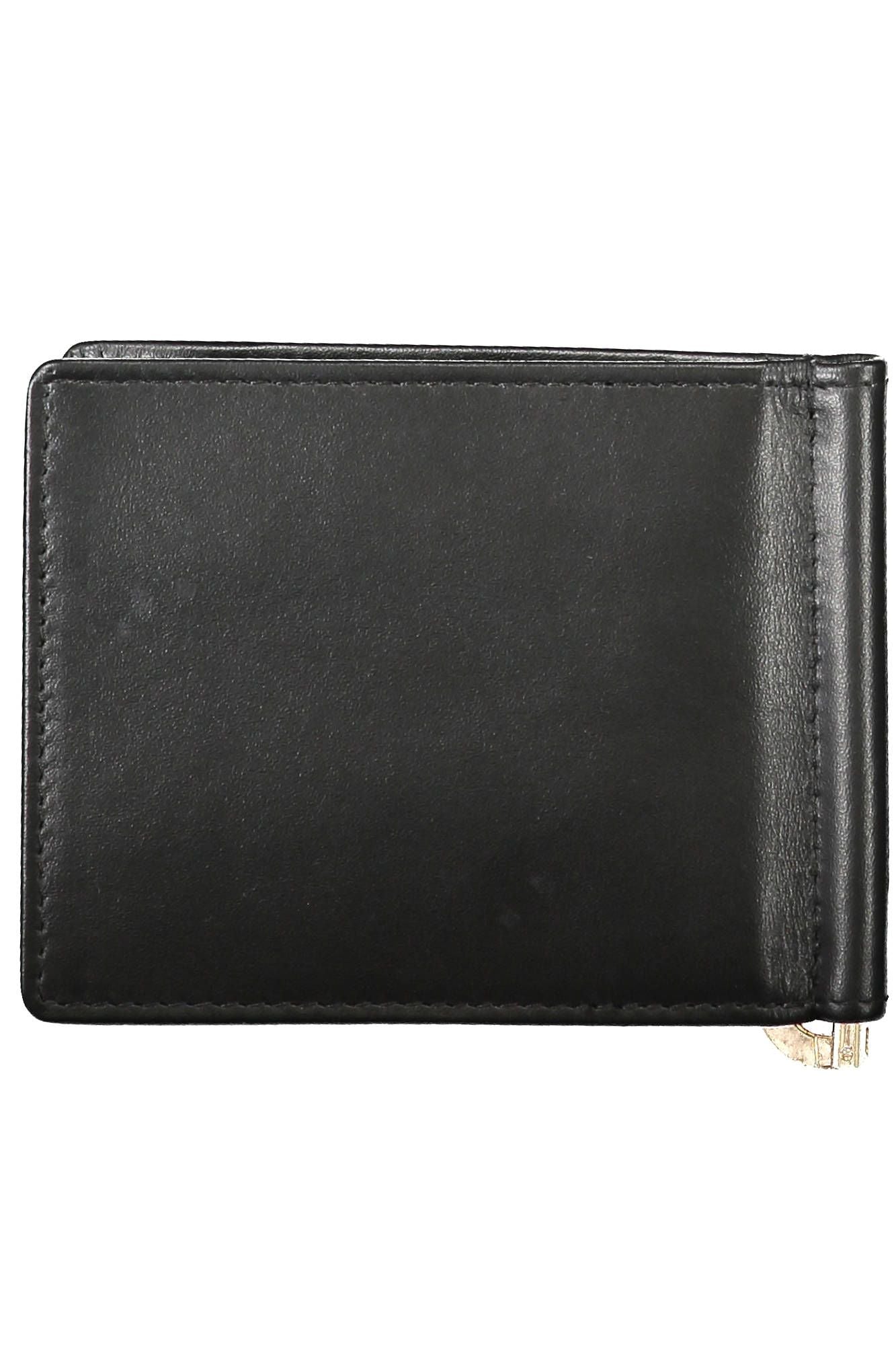 Sleek Black Leather Money Clip & Card Holder