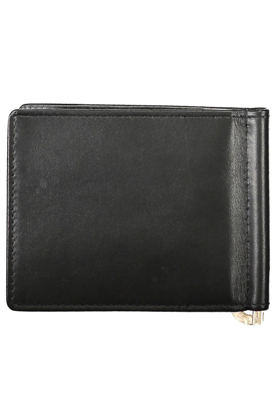 Sleek Black Leather Money Clip & Card Holder