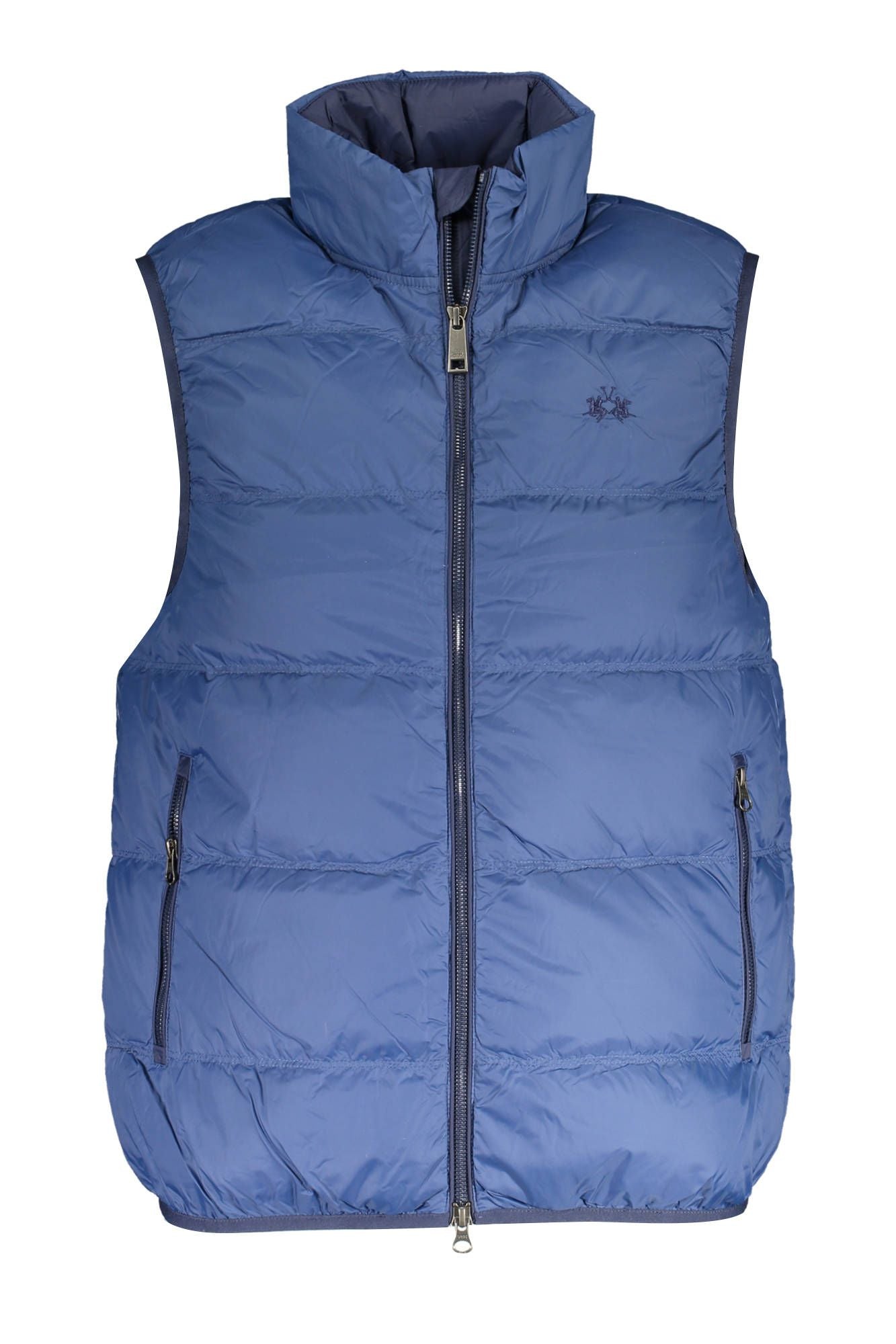 Sleek Sleeveless Blue Jacket with Contrasting Details