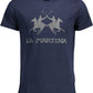 Elegant Crew Neck Logo Tee in Blue