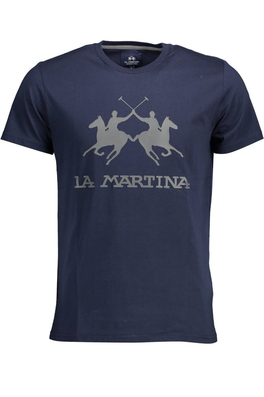 Elegant Crew Neck Logo Tee in Blue