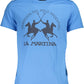Elegant Blue Cotton Tee with Iconic Print