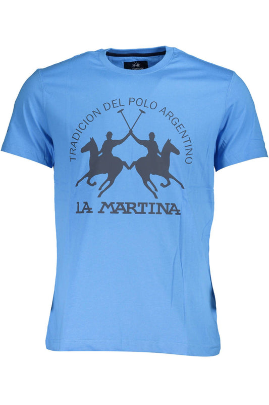 Elegant Blue Cotton Tee with Iconic Print