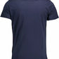 Chic Blue Crew Neck Tee with Emblem Print