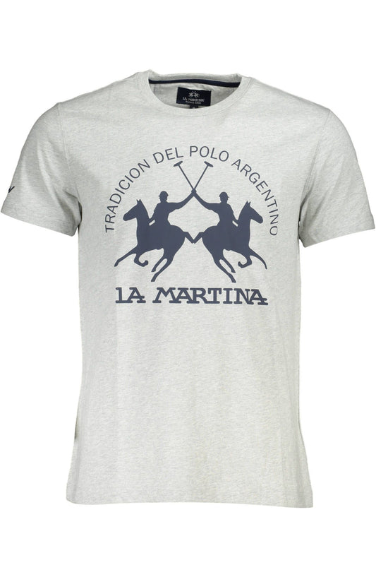 Elegant Gray Round Neck Cotton Tee